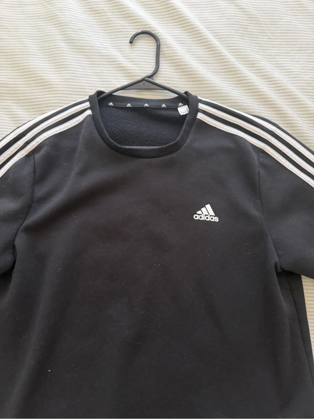 adidas Black Crewneck Sweater with White Stripes